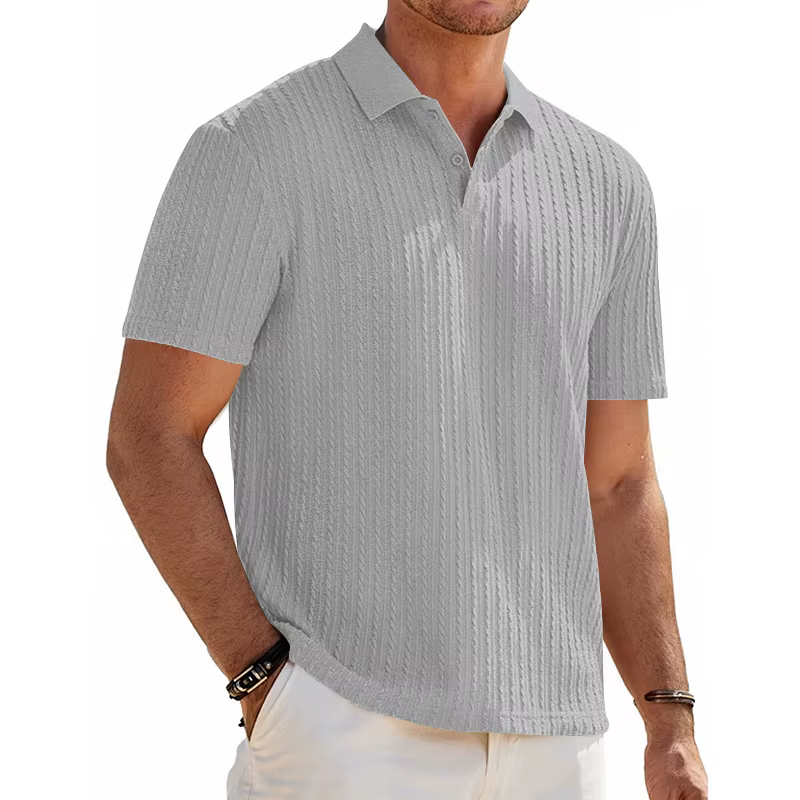 Polo à manches courtes boutonné en maille jacquard décontracté pour homme
