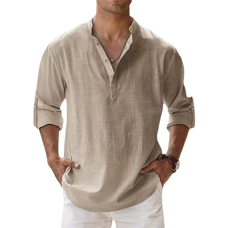 Chemises hawaïennes en coton et lin pour hommes