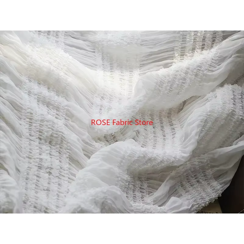 Tissu en dentelle mousseline plissée douce, tissu en dentelle à volants rayés pour robe de mariée, robe Cupcake, robe de soirée, haut en dentelle