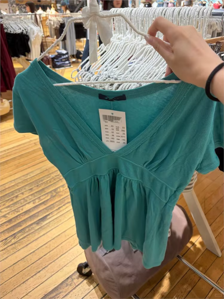 T-shirts décontractés en coton à col en V profond turquoise pour femmes