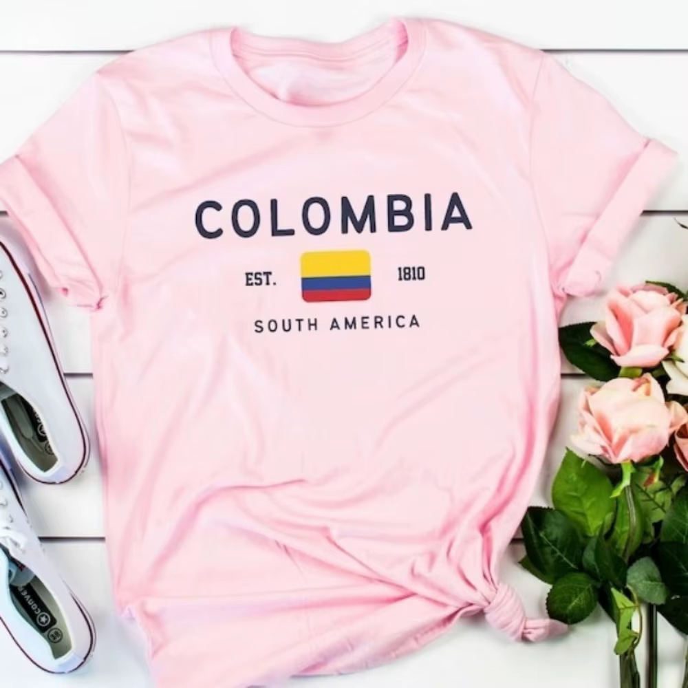 T-shirt Colombie Drapeau Colombien Amérique du Sud Hauts Unisexe Femme Été Manches Courtes Vêtements Streetwear Décontracté