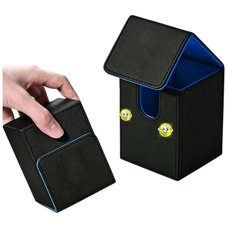 Boîte à cartes verticale à rabat, étui de rangement pour cartes en cuir PU, porte-cartes pour accessoires de jeu, conçu pour les jeux de cartes à collectionner.
