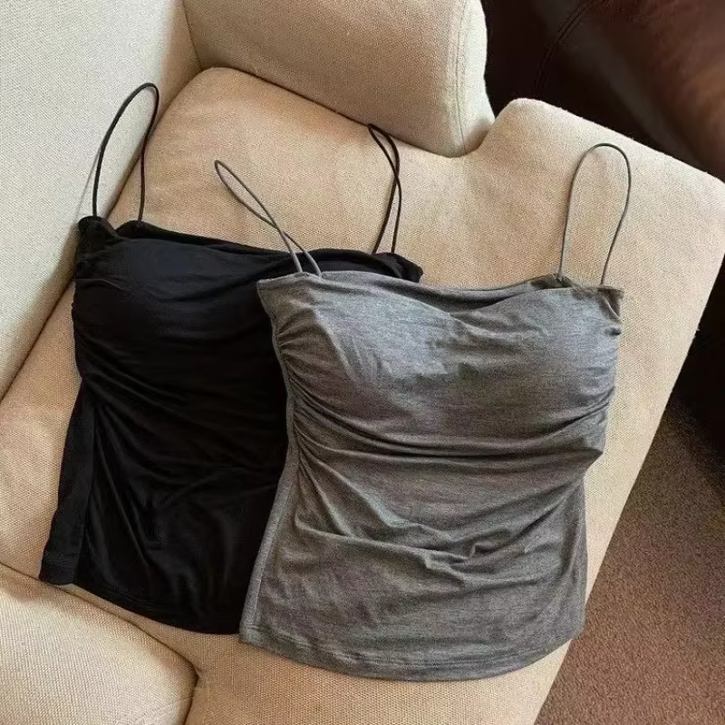 Débardeurs femmes avec soutien-gorge intégré Spaghetti sangle réservoirs pour femme couleur unie décontracté été Camis