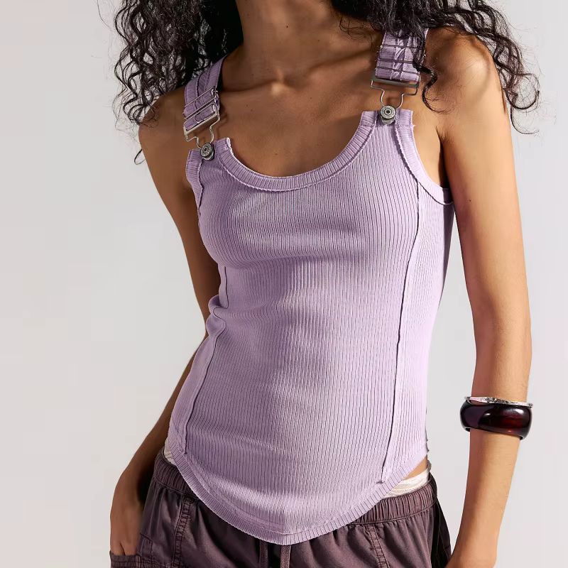 Débardeur côtelé à boucle pour femme