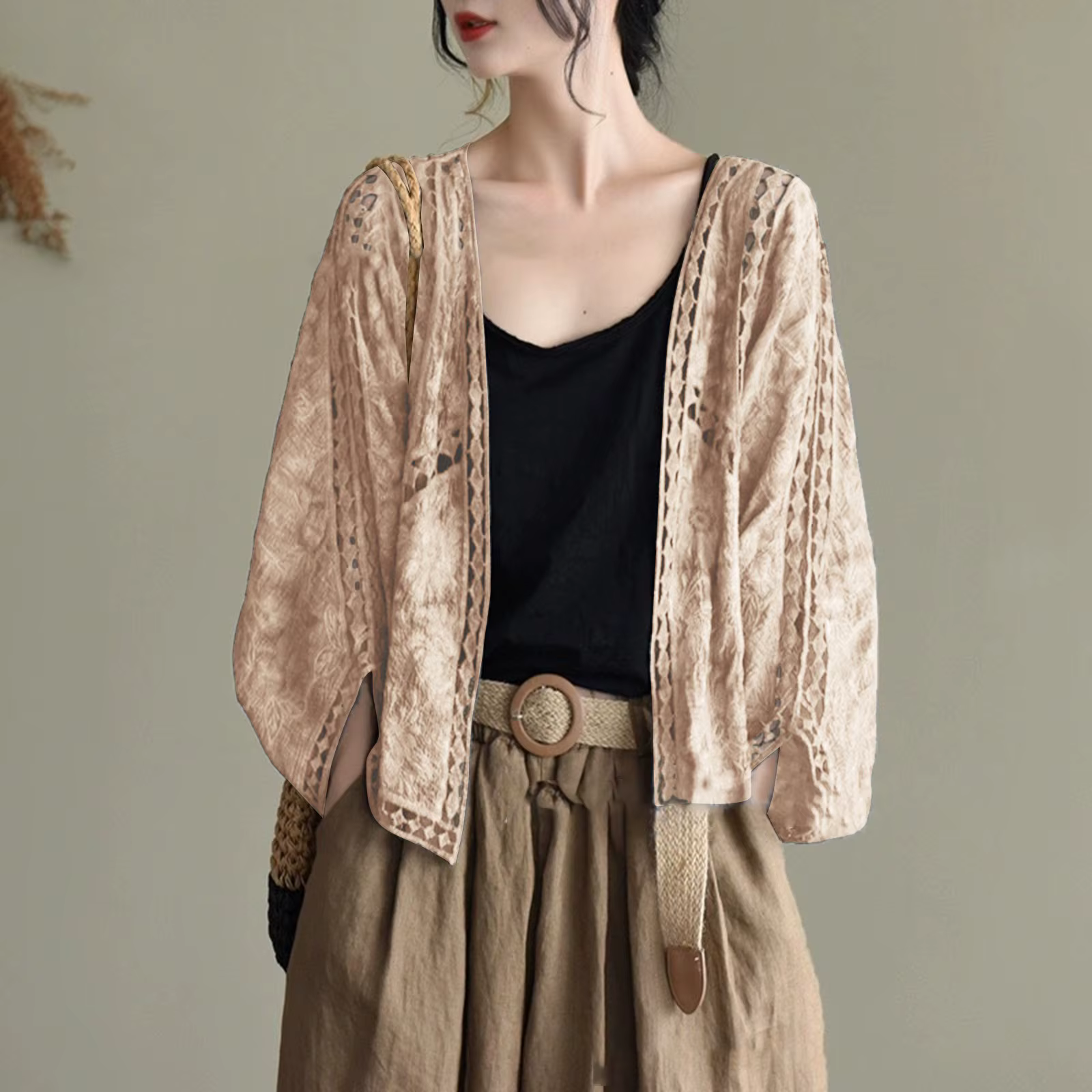 Cardigan pour femmes, haut en maille ajourée d'été
