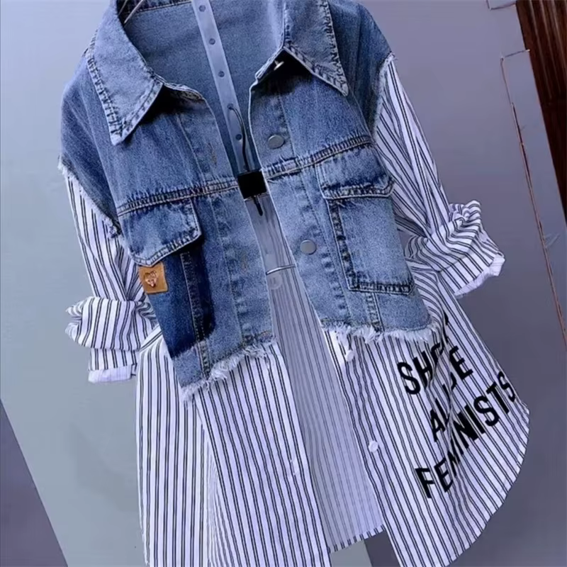 Mode Denim chemise dames hauts femmes nouvelle épissage