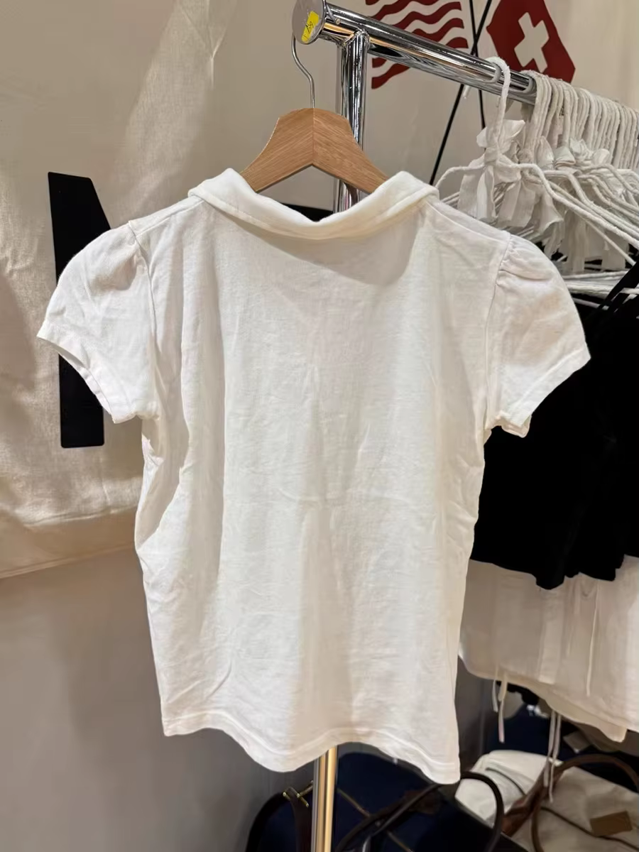Mignon Polo blanc T-shirt femmes été nouveau Strweetwear coton col rabattu manches courtes t-shirts doux Style Preppy