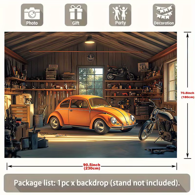 Un fond de garage lumineux avec des designs de voitures et de motos classiques - en matière polyester durable