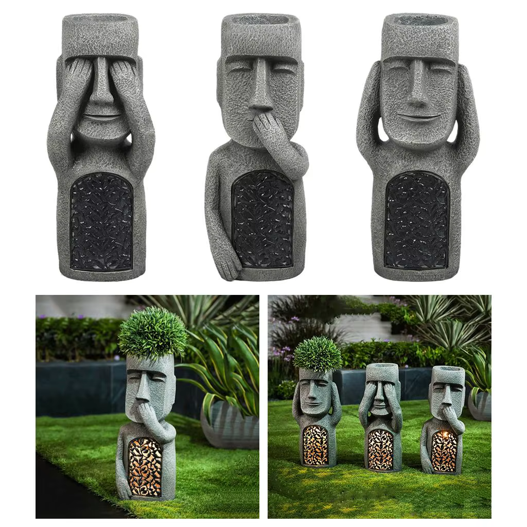 Statue d'île de Pâques en résine, sculpture de jardin Moai Monolith, 10 po