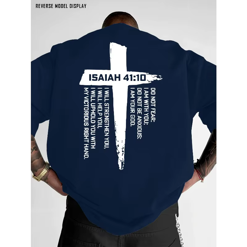 T-shirt graphique avec croix chrétienne et verset biblique pour hommes