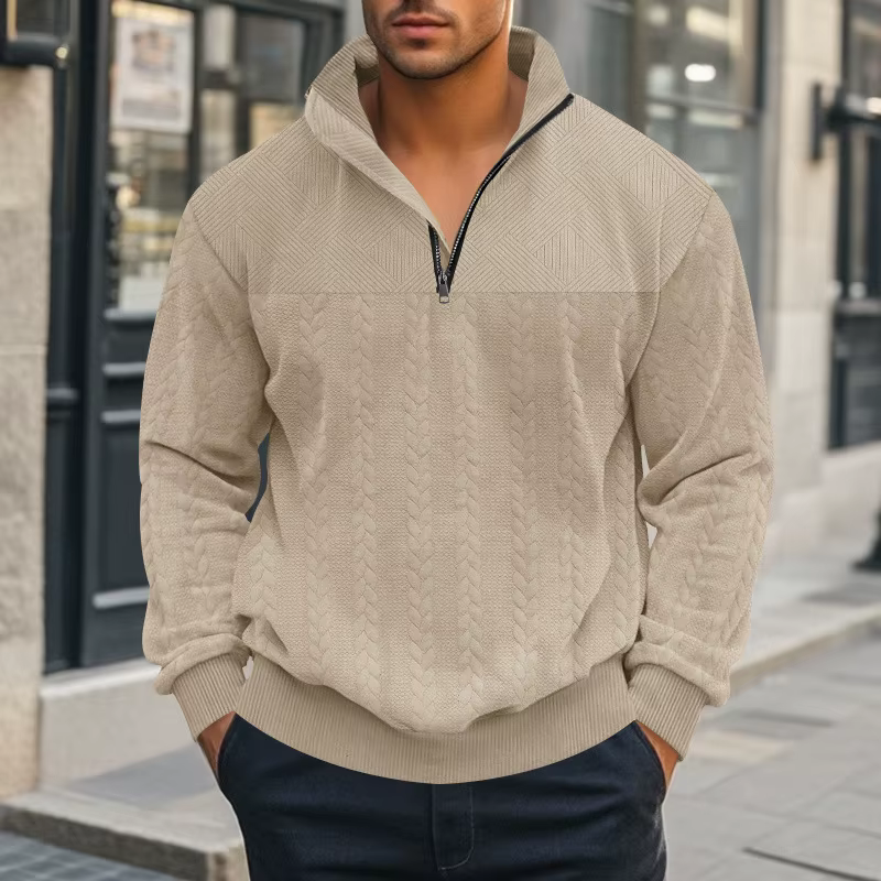Pull à demi-zip pour homme, nouveau modèle ample à col montant et manches longues