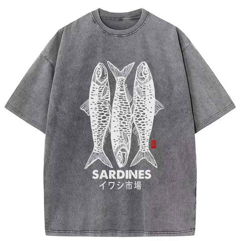 Dessin animé poisson salé imprimé unisexe T-Shirt ample surdimensionné lavage à manches courtes été 2025 Design de mode haut décontracté Harajuku Chic T