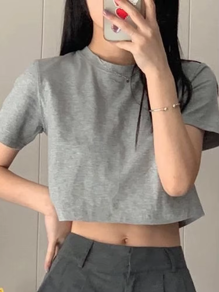 T-shirt court monochromatique pour femme