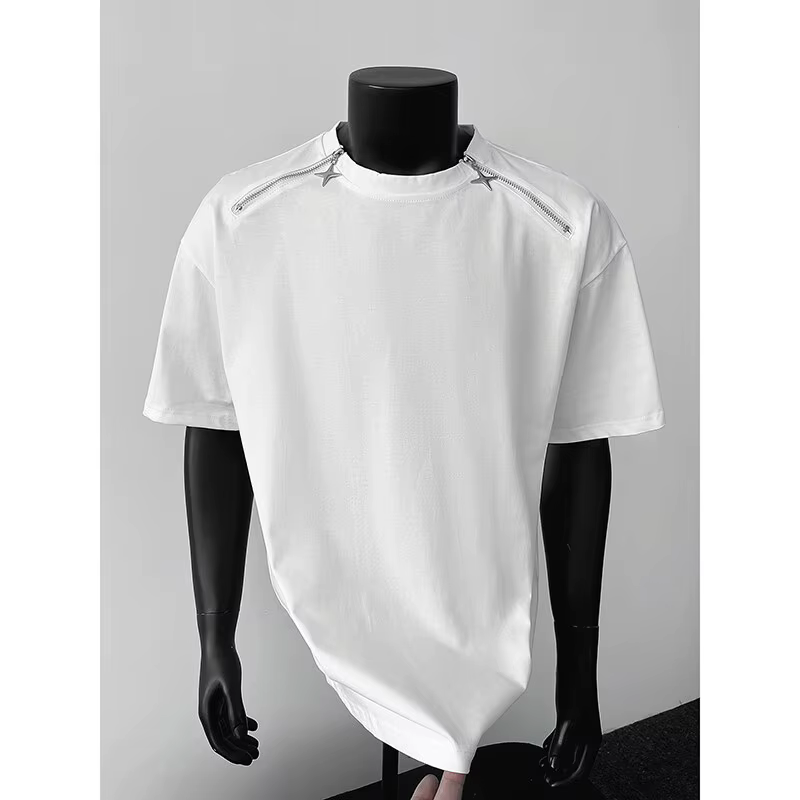 Respirant hommes col rond T-Shirt homme Zip détail Design tendance nouveau Streetwear urbain décontracté été