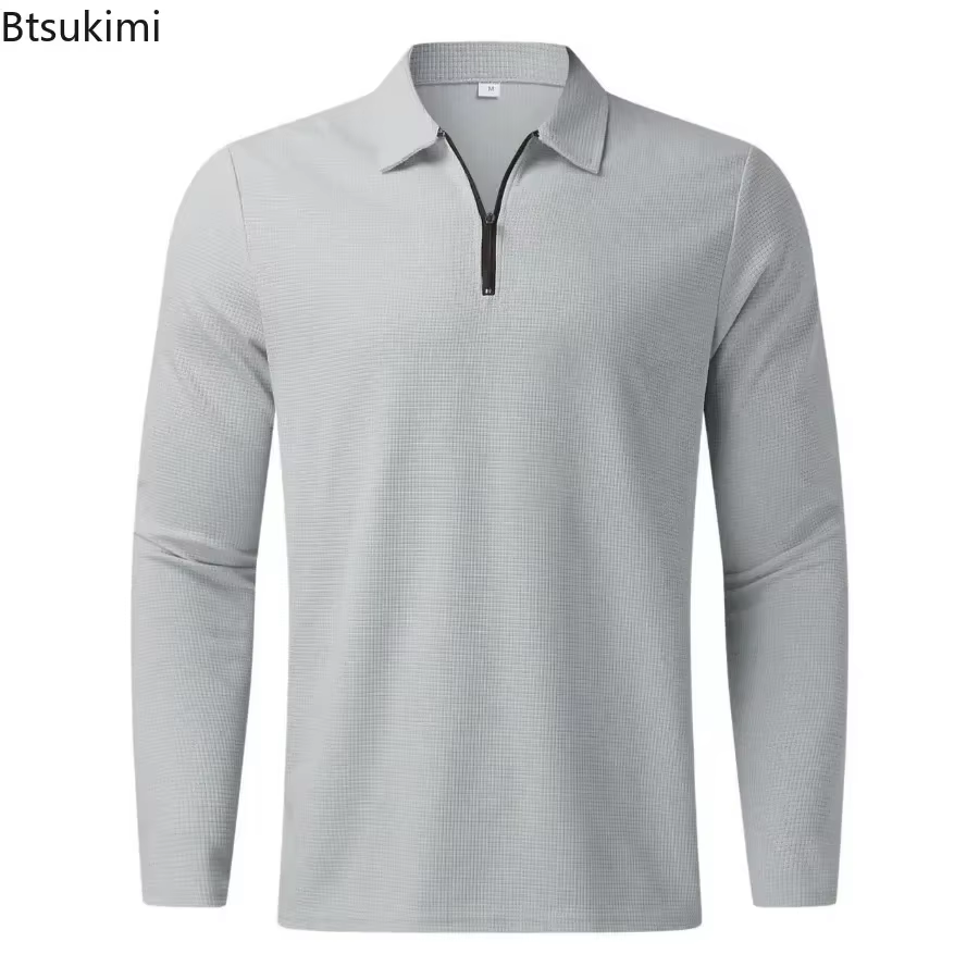 Nouveaux Polos Homme Tendance en Tissu Gaufré Confortable et Respirant – Hauts Décontractés à Manches Longues