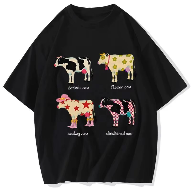 T-shirt tendance en coton pur avec imprimé vache de dessin animé
