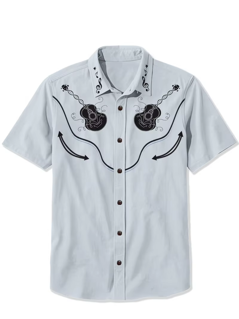 Chemise de guitare Cowboy visage punk chemise hawaïenne pour hommes chemise d'été à manches courtes boutonnée haut blanc tropical