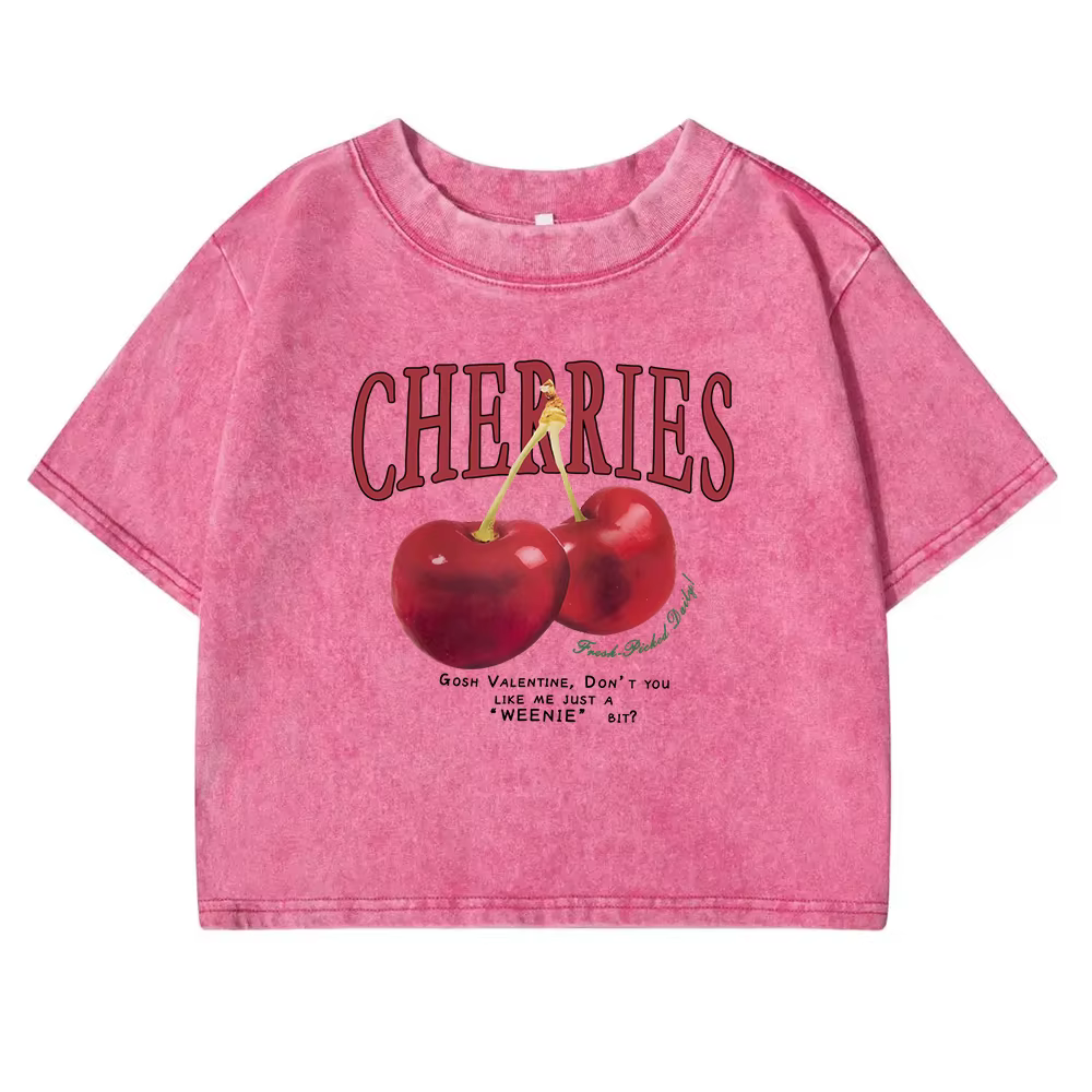 Cerises rouges lettre imprimé femme T-shirt mode été lavé vêtements décontracté coton haut court rétro t-shirts pour les femmes