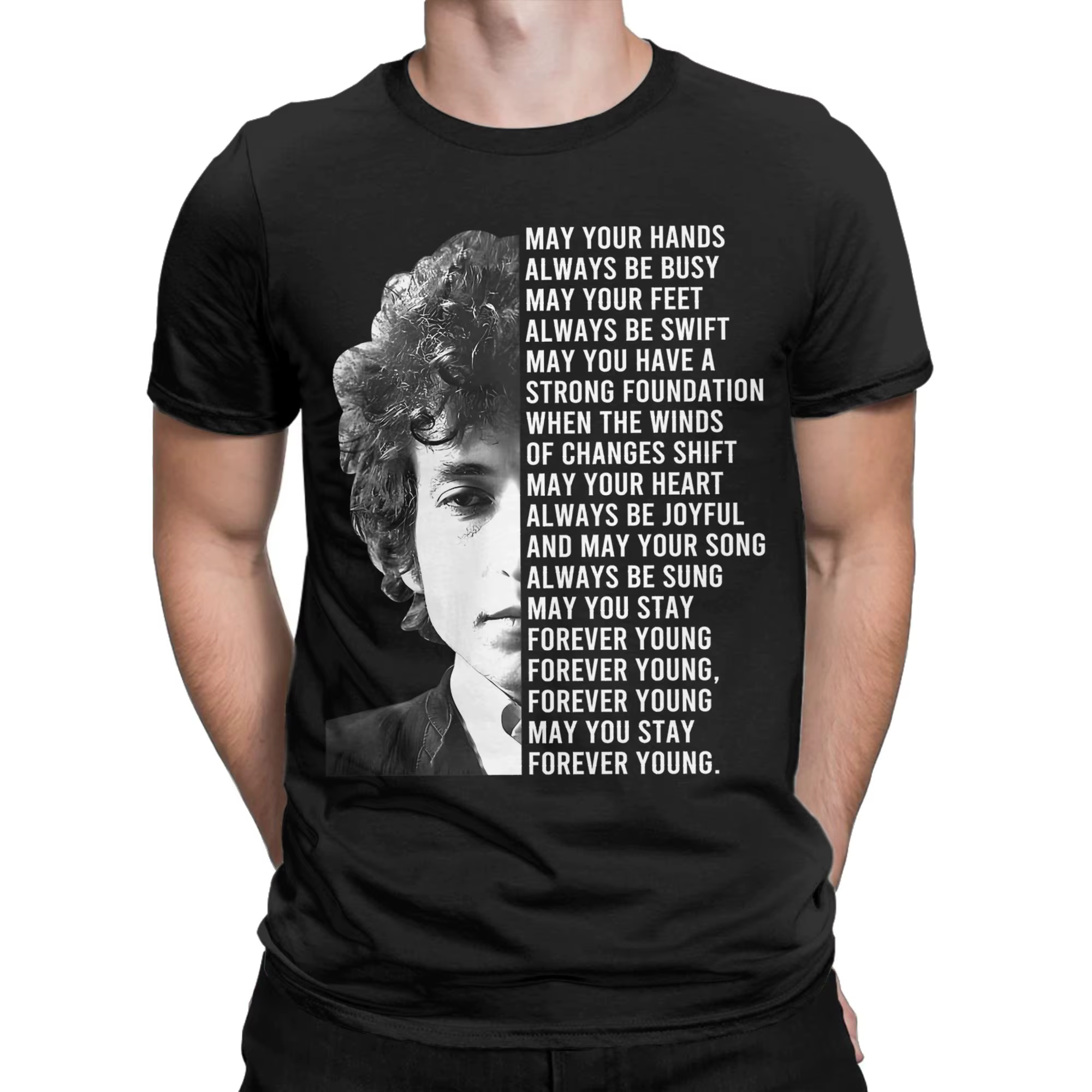 T-shirt pour hommes avec paroles de Bob Dylan Forever Young