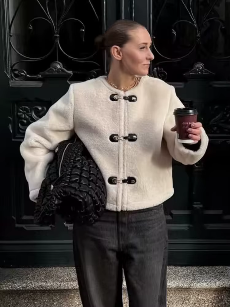 HH femmes hiver manches longues réversible veste mode décontracté ample manteau court femme noeud boucle poche col rond