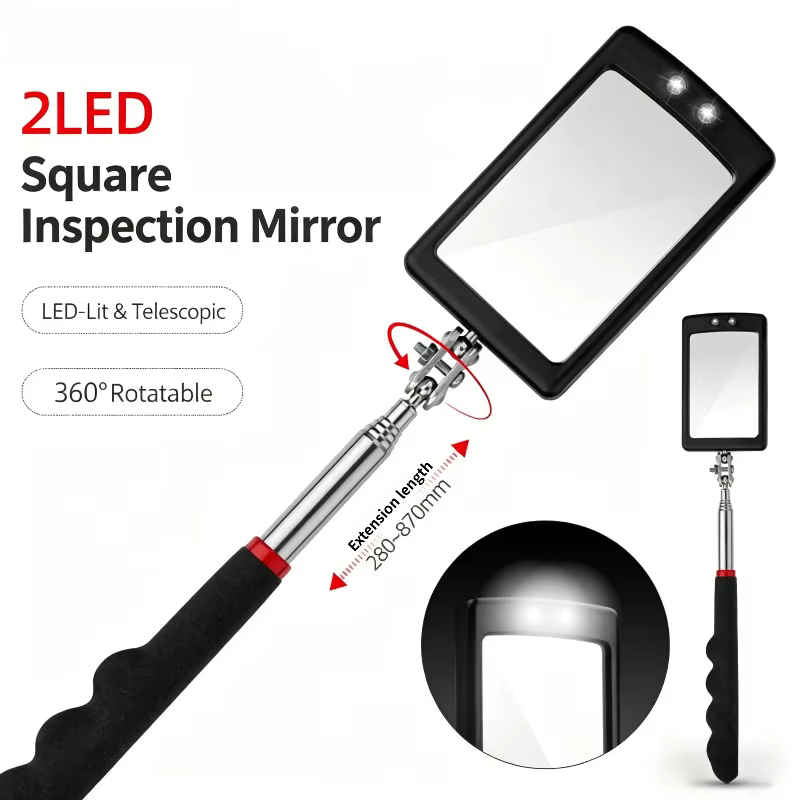 360 ° Miroir d'inspection télescopique avec lumière LED et poignée de maintien