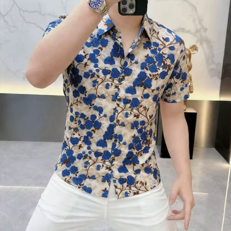 Chemise à manches courtes à imprimé floral tendance pour homme