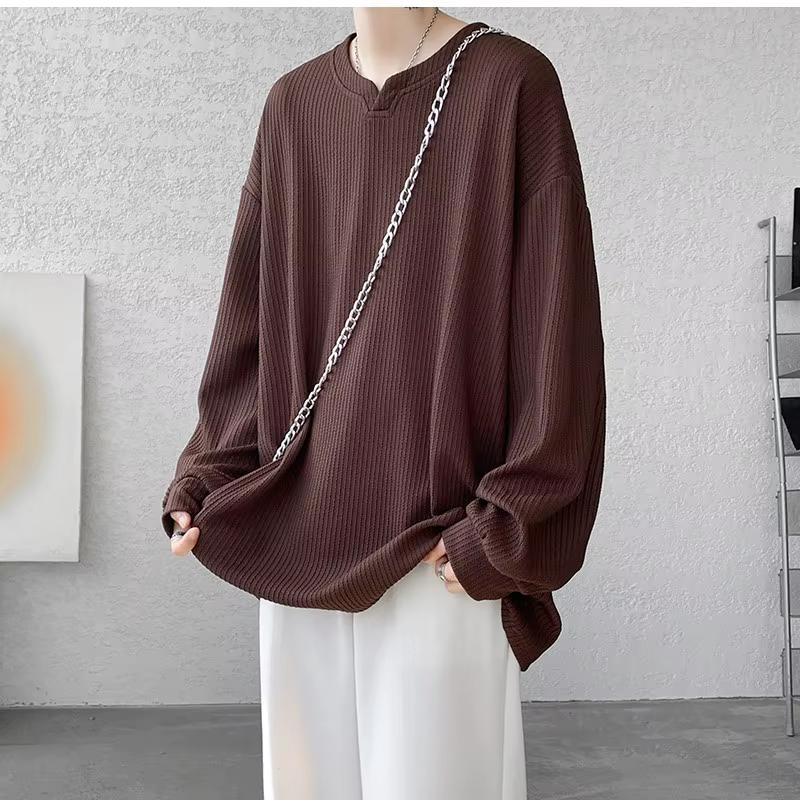 Haute qualité Texture à manches longues t-shirt pour hommes printemps automne décontracté hommes T-shirts hommes hauts vêtements classiques hommes T-Shirts