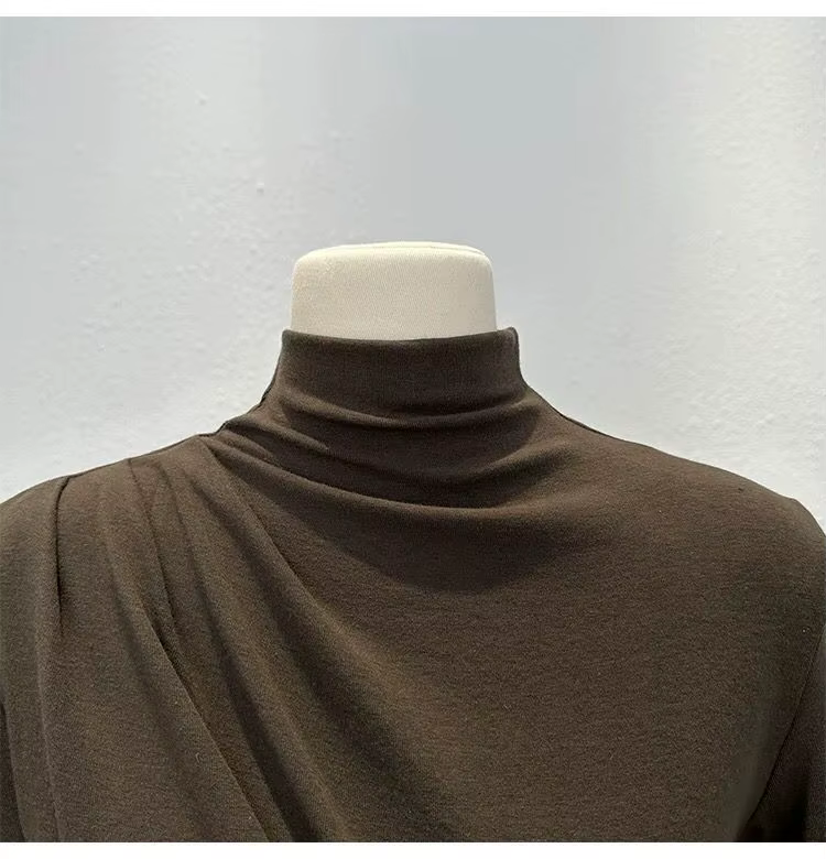 T-shirt à manches longues et col mi-haut pour femme