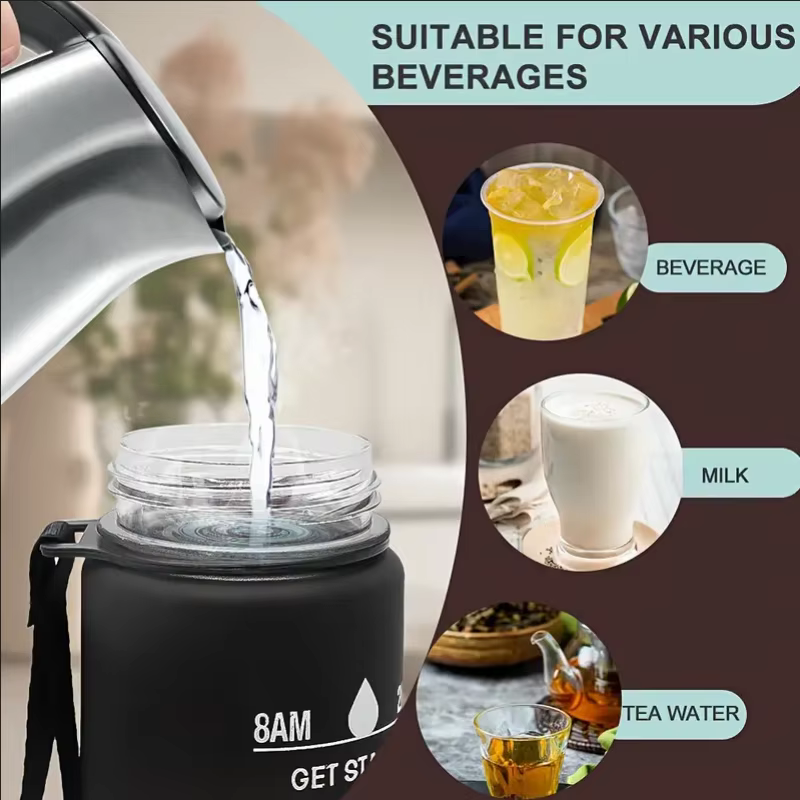 Bouteille d'eau de sport avec paille de suivi du temps, couvercle à rabat verrouillable, idéal pour les aventures en plein air, facile à transporter