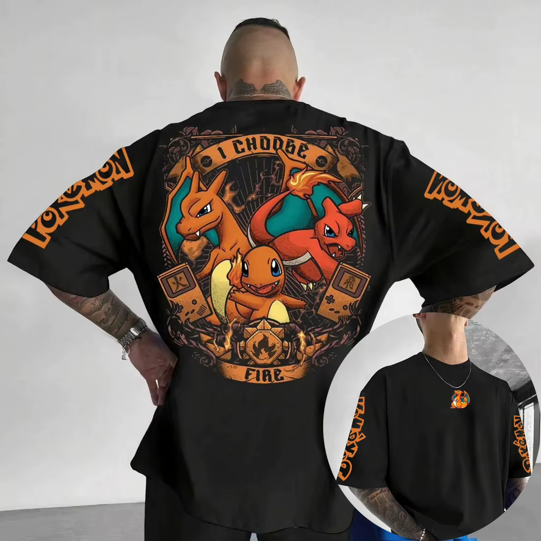 T-shirt d'été en coton à manches courtes pour cosplay Pokémon, style décontracté et rétro, pour hommes, femmes et tenues assorties en famille