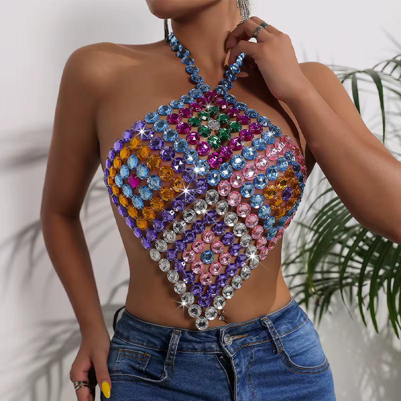 Nouvelle Arrivée 2026 – Top Court Sexy à Strass pour Festival de Musique d'Été