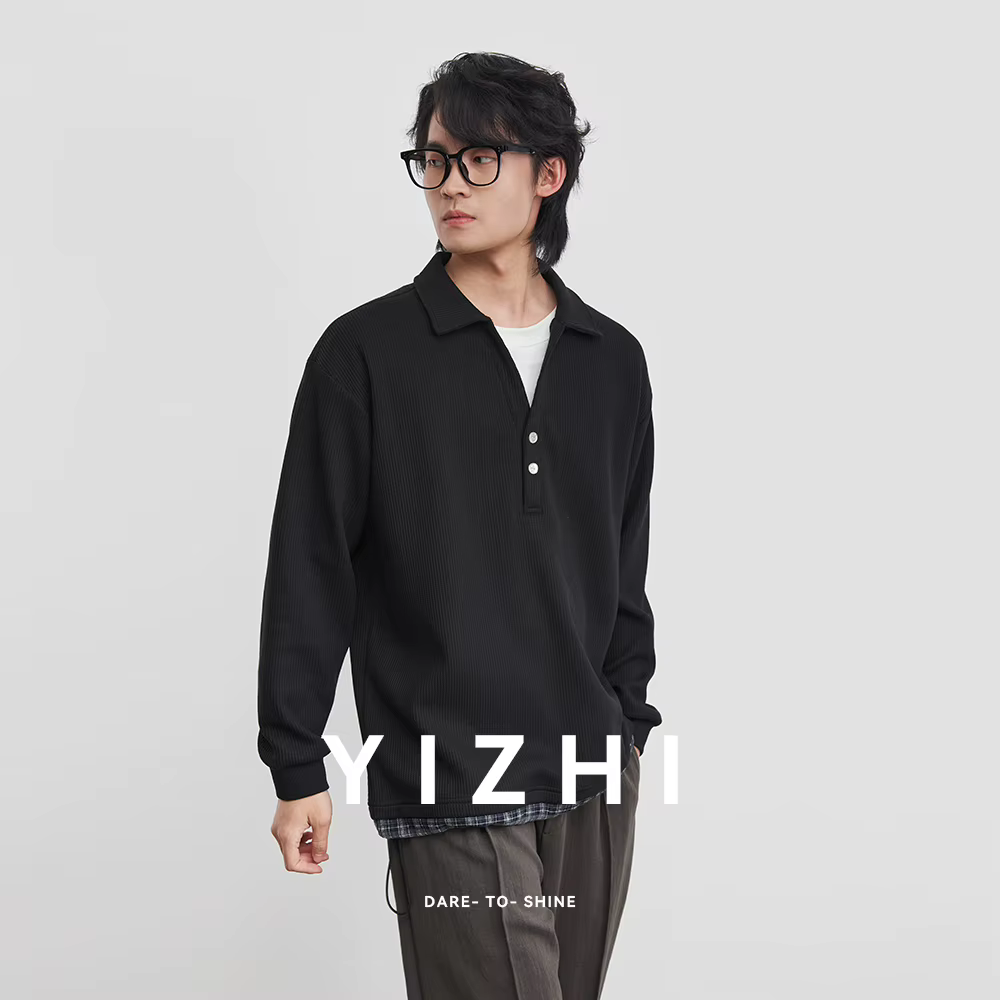 T-shirt Polo Homme Tendance à Col Revers Effet Deux Pièces