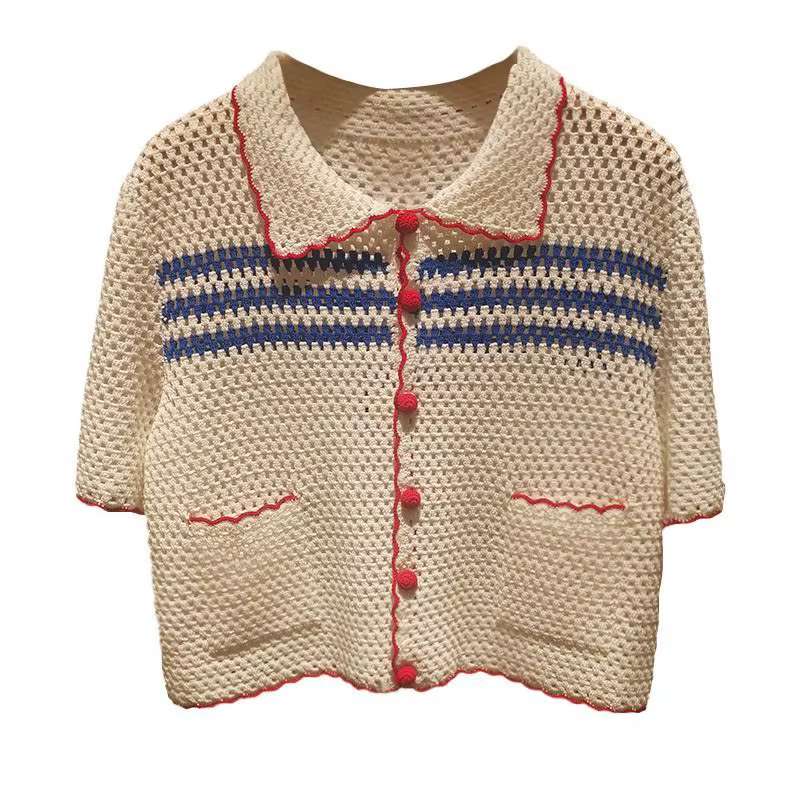 Korobov-T-shirt en tricot évidé à revers chic pour femme