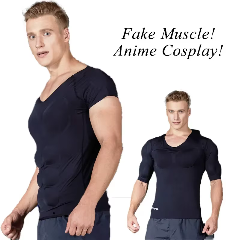 3D faux Muscle T-Shirt homme Cosplay bras poitrine sous-vêtements fête corps Shaper Invisible coussin Abdominal haut