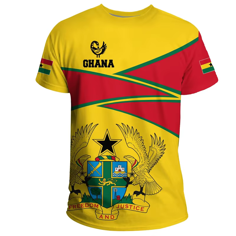 T-shirt africain ghanéen imprimé en 3D pour hommes