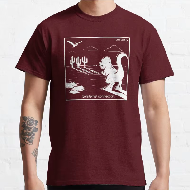 Exécution T-Rex! Drôle 404 cadeau hors ligne 90s dessin animé pixel jeu vidéo dinosaure T-shirt pour hommes grande taille hauts pour adultes S-6xl
