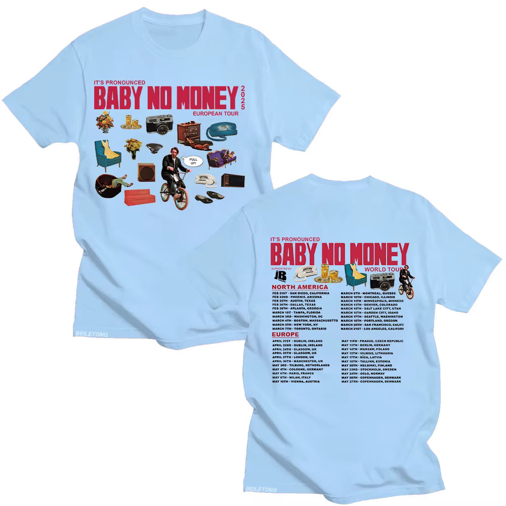 Bbno $ c'est préconcé bébé pas d'argent Tour européen 2025 T-shirts rappeur humoristique coton t-shirt à manches courtes été unisexe hauts