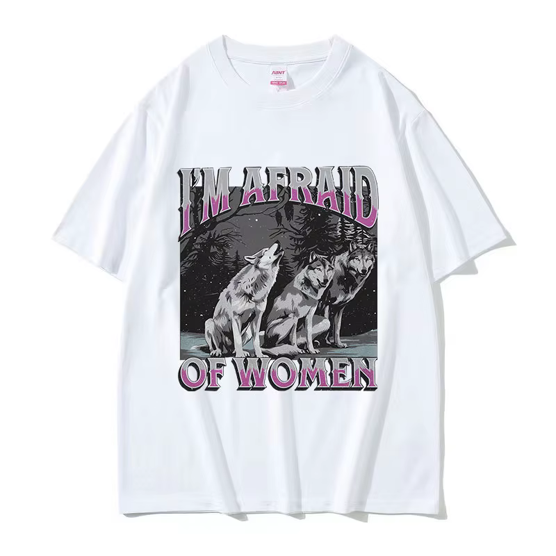 Drôle je suis peur des femmes loup Meme T-shirt hommes Vintage gothique à manches courtes T-shirts unisexe pur