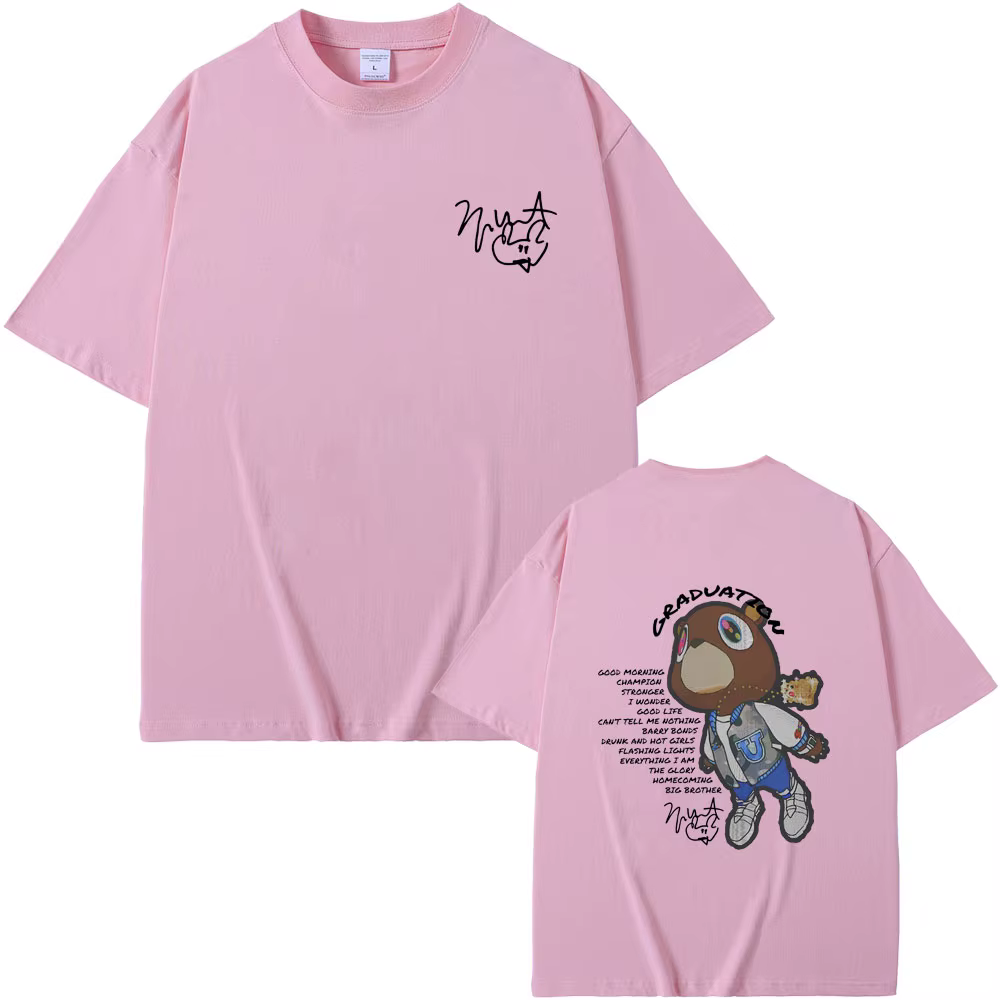 Rappeur Kanye West Graduation Double face graphique T-shirt hommes femmes Hip Hop surdimensionné col rond