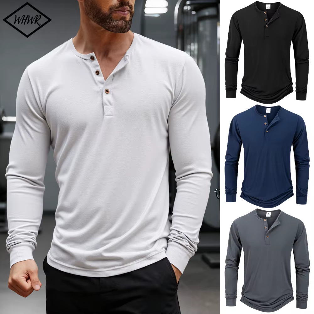 T-Shirt manches longues col Henley pour homme
