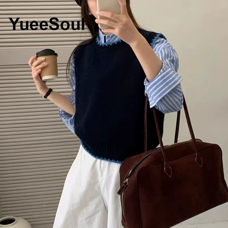 Gilet pull bleu uni Y2K pour femmes