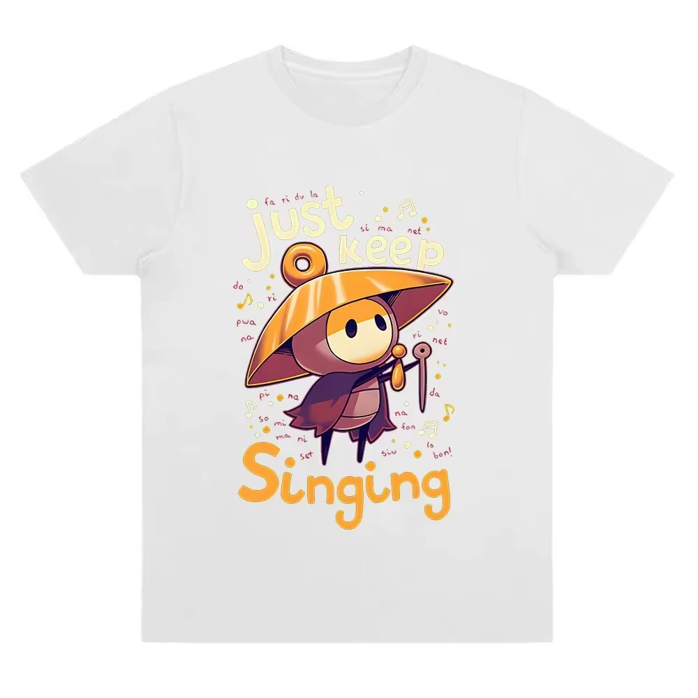 T-shirt Sherma « Just Keep Singing » Hollow Knight Silksong avec motif de dessin animé