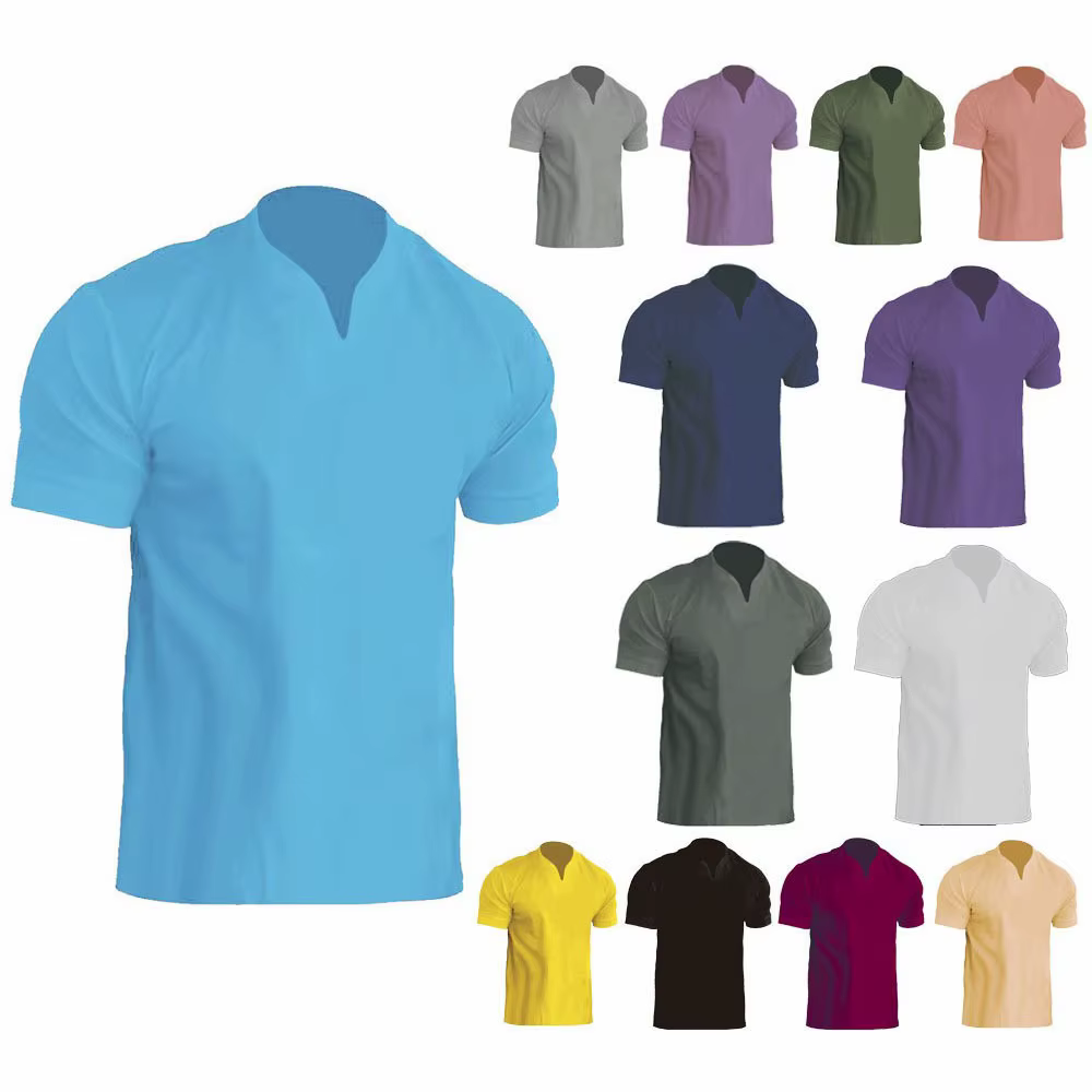 T-shirt homme 2026 décontracté fitness sport coton élastique avec poche manches courtes été col en V vêtements pour hommes