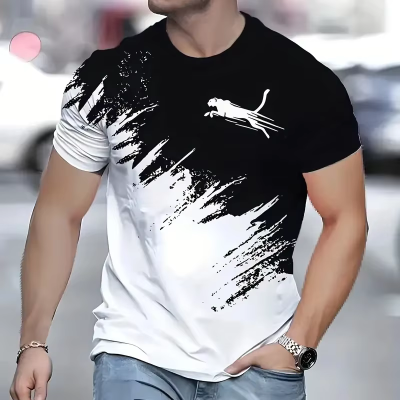 Animal léopard impression 3d sport séchage rapide respirant hommes t-shirt rue décontracté mode ample Fitness course à manches courtes été