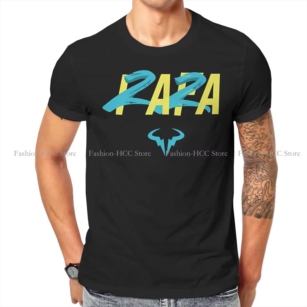 Rafa 22 bleu jaune col rond t-shirt Rafael Nadal tissu classique