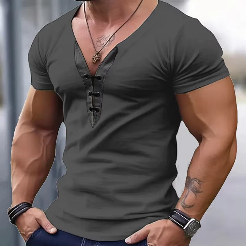 T-shirt Slim à Manches Courtes et Col en V pour Homme, Vêtement Décontracté Idéal pour la Gym, la Course à Pied, le Football et le Basketball, Collection Été