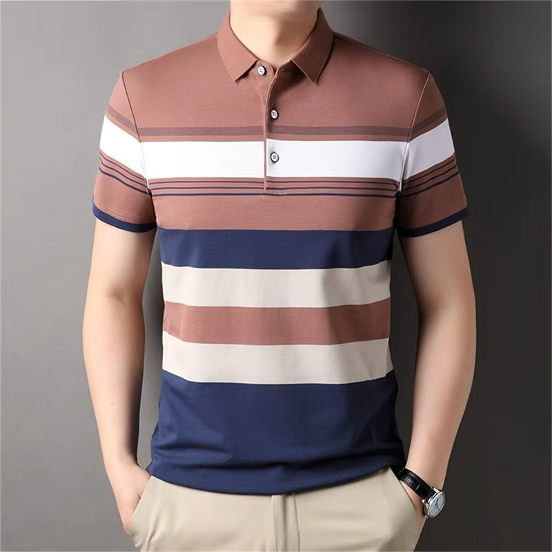 Casual Luxury Polo Shirt For Men Summer Stripped Short Sleeve Golf