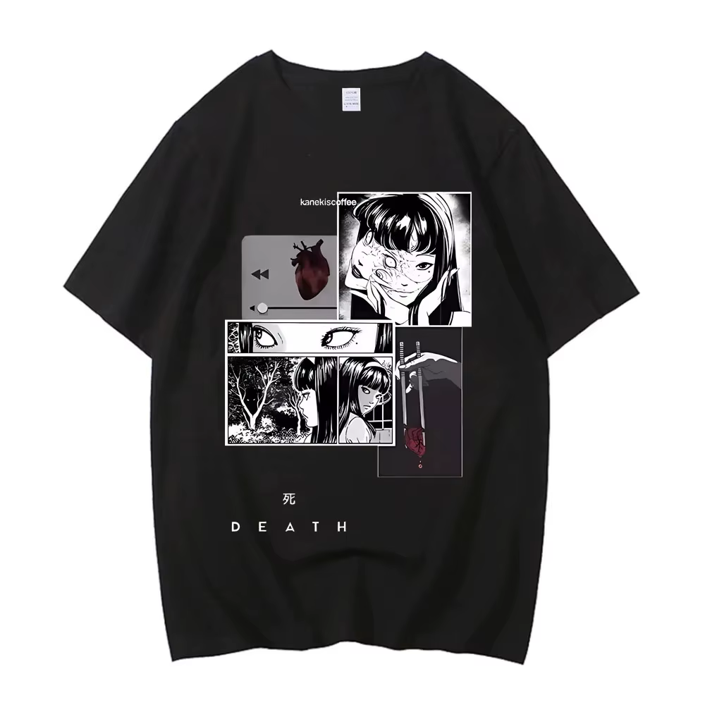 Junji Ito t-shirt fille à la mode 80s université graphique coloré esthétique