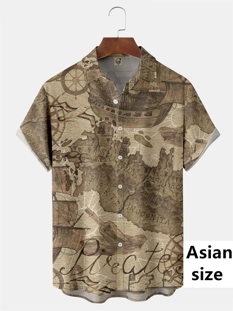 Chemise à manches courtes pour hommes Vintage aventure nautique impression 3D mode d'été plage vêtements quotidiens rétro Harajuku Camisas De Hombre
