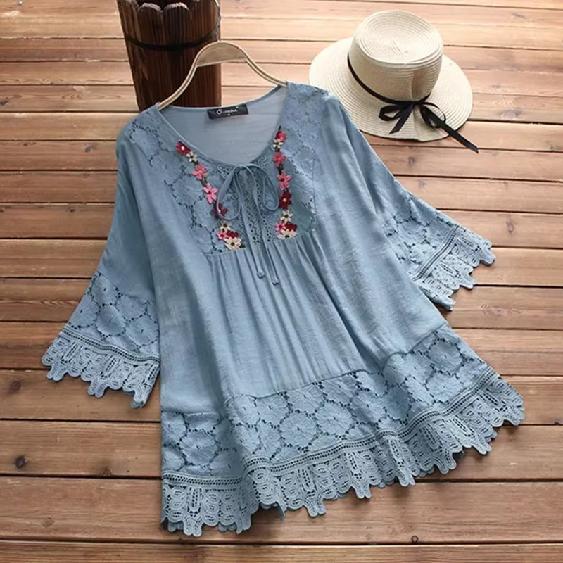 Dentelle dames T-Shirts Blusa Camisas Mujer Streetwear vêtements femmes t-shirt été coton lin femme